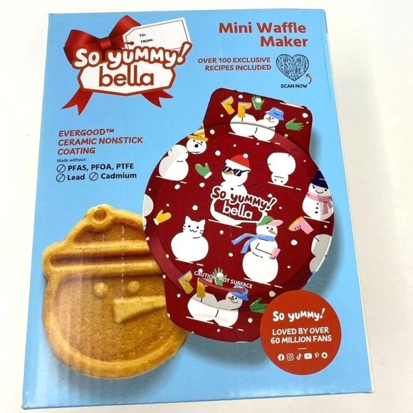 So Yummy by bella Mini Waffle Maker Nonstick Snowman Or Penguin Design Red - Picture 4 of 11